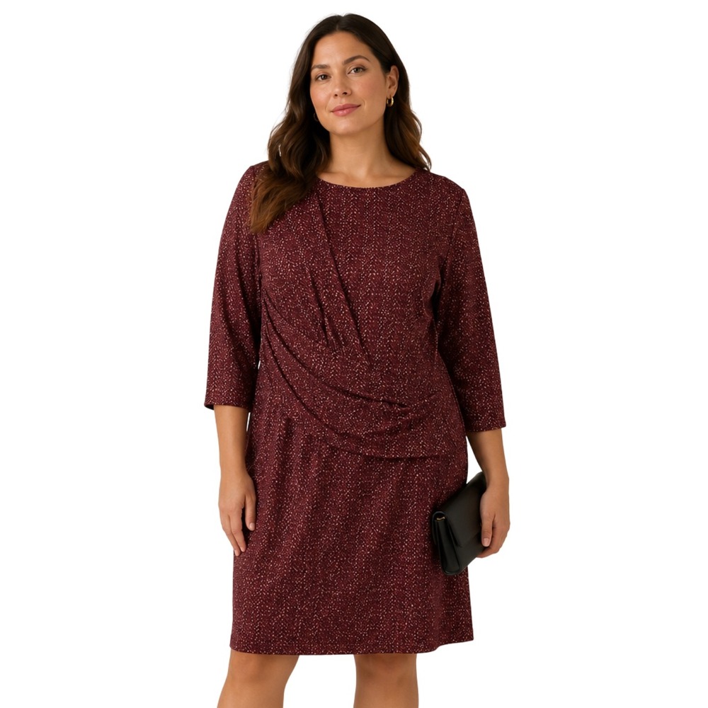 Talbots Dress Womens Large Red Geometric Faux Wrap Sheath 3/4 Sleeve Mini NWT